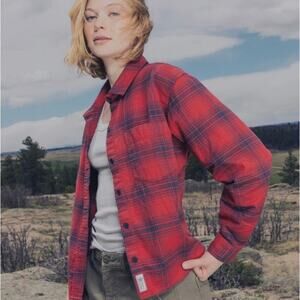 ALPINE DESIGN NWT SIZE L hike red bison plaid BUTTON SHIRT